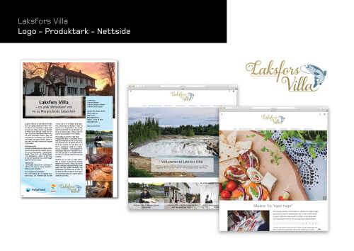 Produktark, logo og nettside for Laksfors Villa