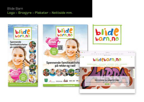 Bilde av brosjyre, plakat, logo og nettside for Blidebarn